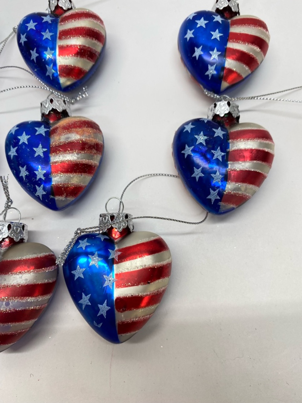 Patriotic Heart Ornament Set of 8 1 Uncle Sam Nutcracker Ornament Americana 4th - Picture 4 of 15